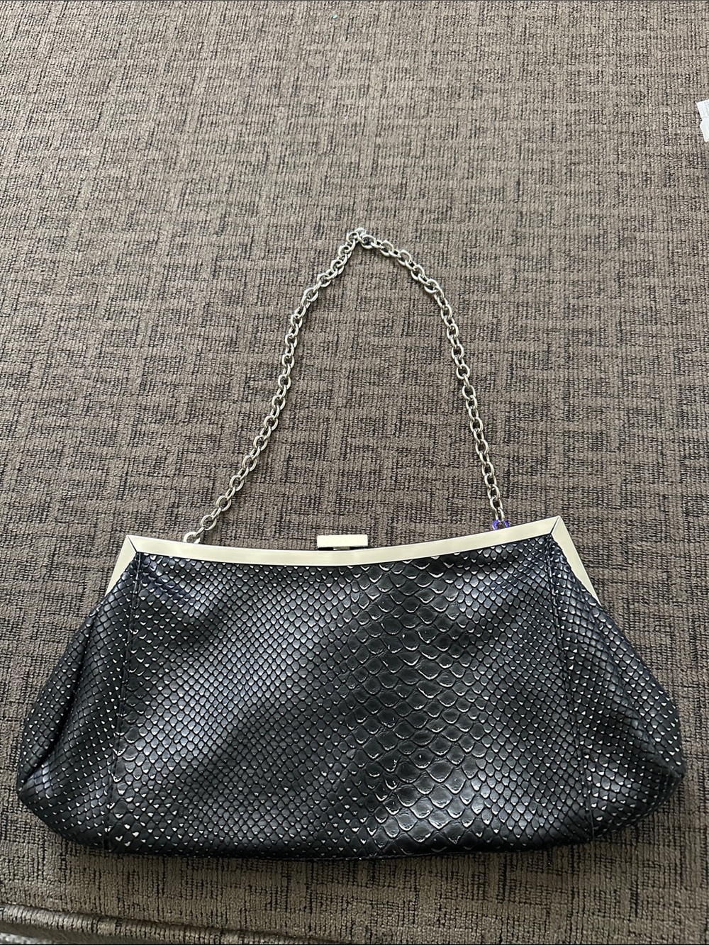 New York & Company Black Faux-Snake Chain-Handle Evening Clutch